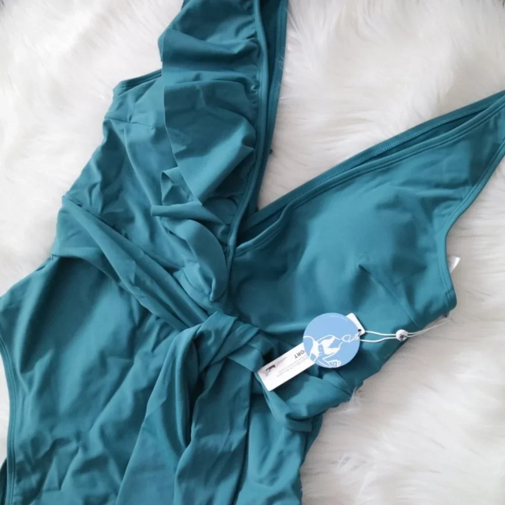 Cupshe Teal Ruffle One Piece Swimsuit - Picture 5 of 8